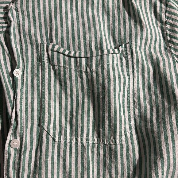 H&M linen blend shirt green striped - Picture 6 of 9